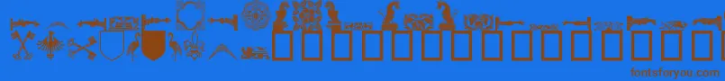 フォントMedieval ffy – 茶色の文字が青い背景にあります。