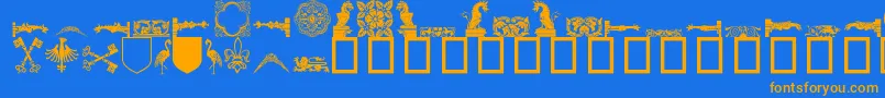 フォントMedieval ffy – オレンジ色の文字が青い背景にあります。