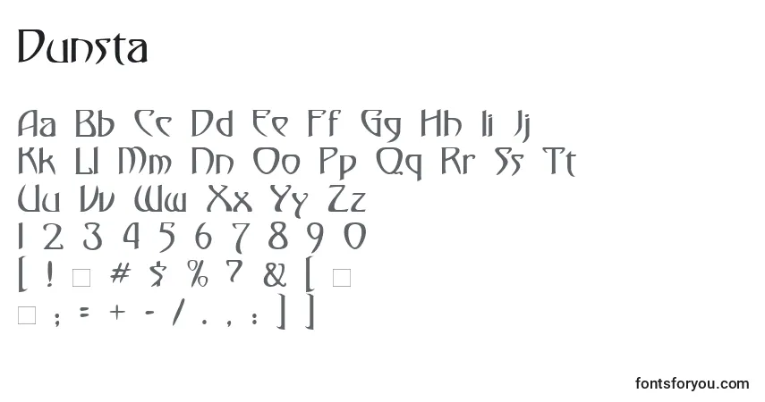 A fonte Dunsta – alfabeto, números, caracteres especiais