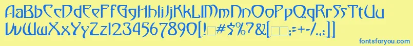 フォントDunsta – 青い文字が黄色の背景にあります。