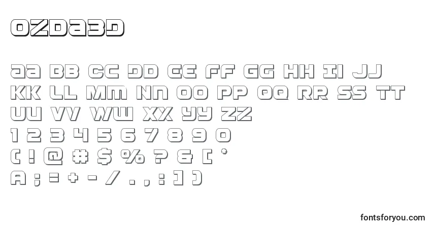 Czcionka Ozda3D – alfabet, cyfry, specjalne znaki