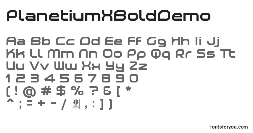 Czcionka PlanetiumXBoldDemo – alfabet, cyfry, specjalne znaki