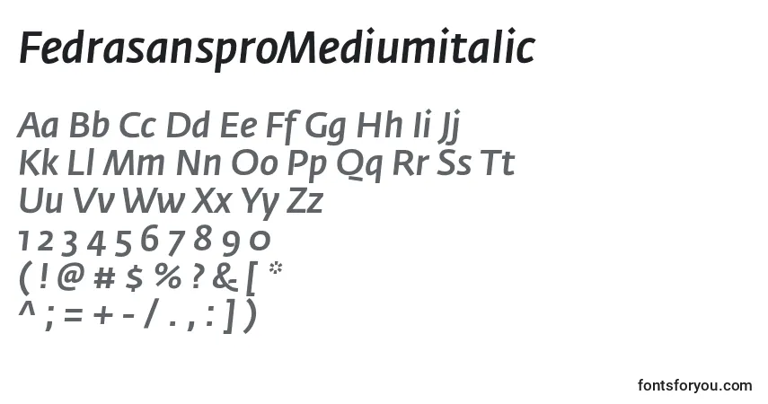 Czcionka FedrasansproMediumitalic – alfabet, cyfry, specjalne znaki