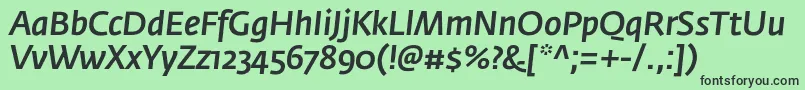 FedrasansproMediumitalic-fontti – mustat fontit vihreällä taustalla