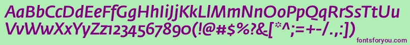 FedrasansproMediumitalic-fontti – violetit fontit vihreällä taustalla