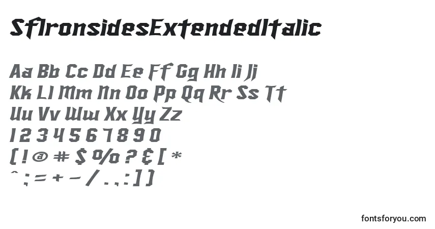 SfIronsidesExtendedItalic-fontti – aakkoset, numerot, erikoismerkit