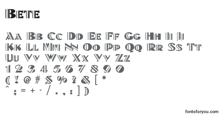 Schriftart Bete – Alphabet, Zahlen, spezielle Symbole