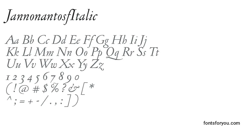 A fonte JannonantosfItalic – alfabeto, números, caracteres especiais