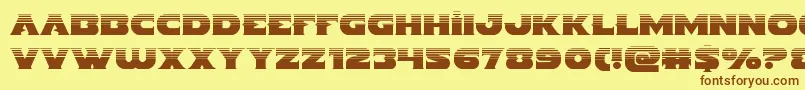 Indigodemonhalf-Schriftart – Braune Schriften auf gelbem Hintergrund