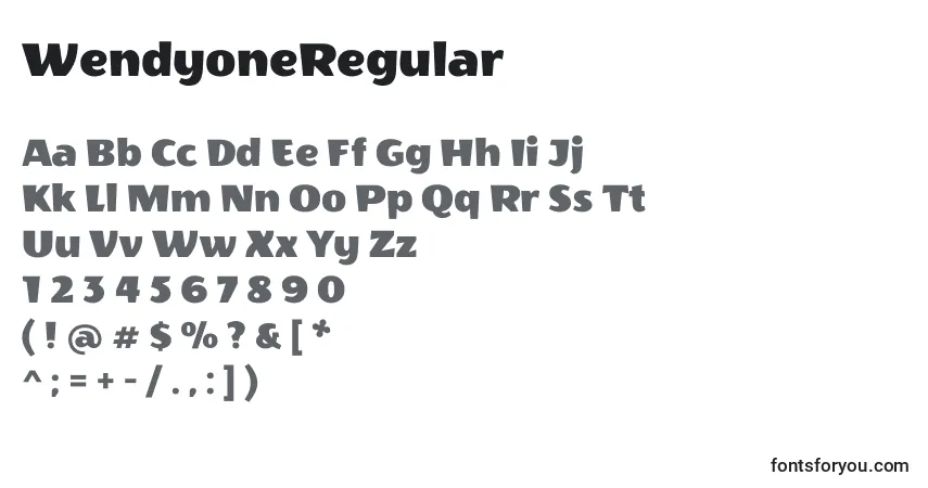 Czcionka WendyoneRegular – alfabet, cyfry, specjalne znaki