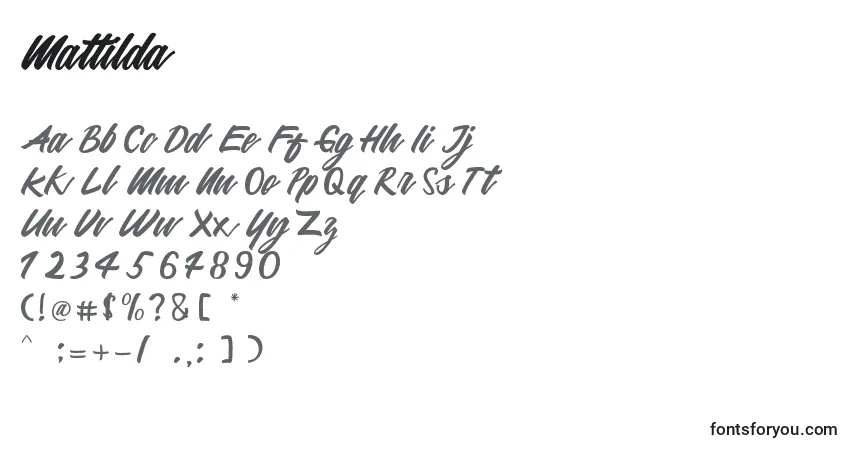 Czcionka Mattilda – alfabet, cyfry, specjalne znaki