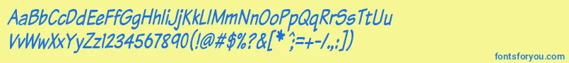 Fonte Komtxtti – fontes azuis em um fundo amarelo