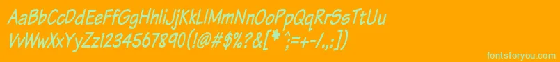 Saiba mais sobre a fonte Komtxtti Fonte Komtxtti – fontes verdes em um fundo laranja