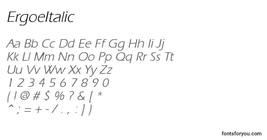 Шрифт ErgoeItalic – алфавит, цифры, специальные символы