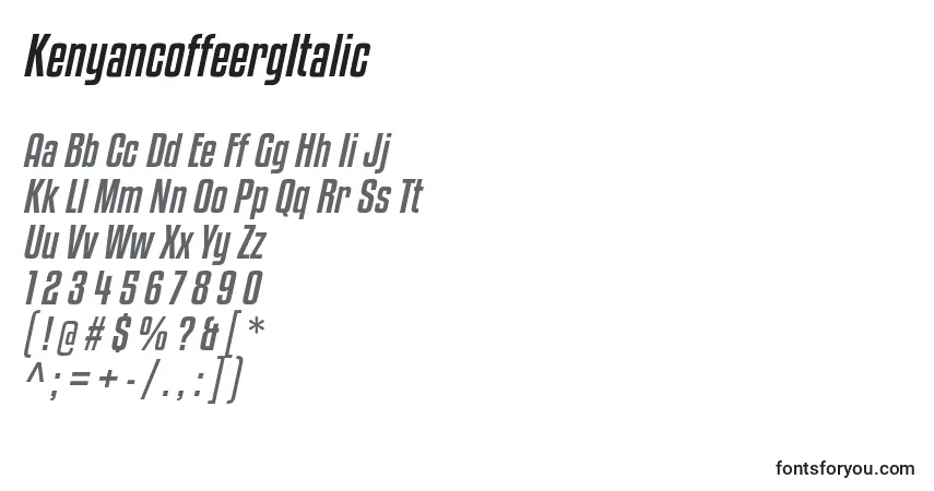 A fonte KenyancoffeergItalic – alfabeto, números, caracteres especiais