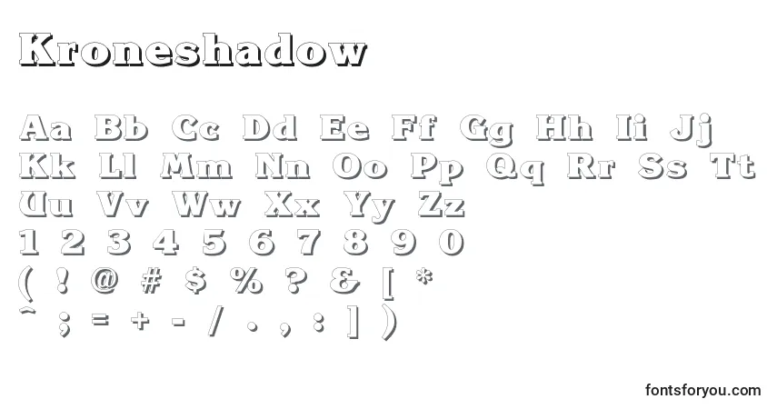 Kroneshadow-fontti – aakkoset, numerot, erikoismerkit