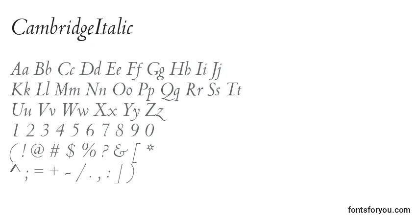 CambridgeItalic-fontti – aakkoset, numerot, erikoismerkit