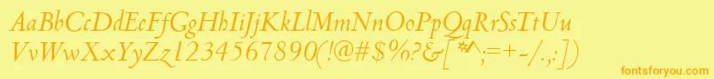 Fonte CambridgeItalic – fontes laranjas em um fundo amarelo