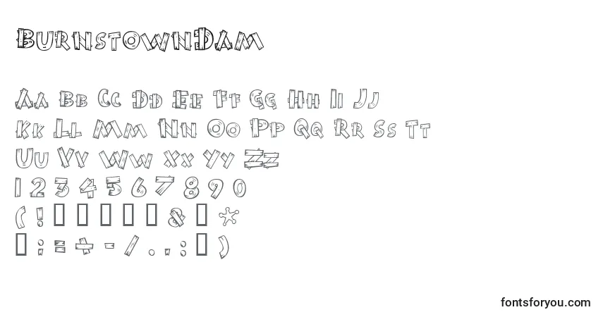 Schriftart BurnstownDam – Alphabet, Zahlen, spezielle Symbole