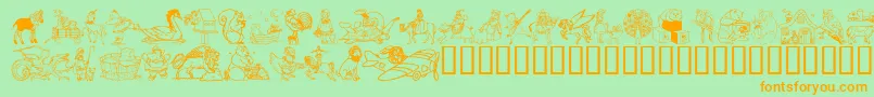 フォントDingd ffy – オレンジの文字が緑の背景にあります。