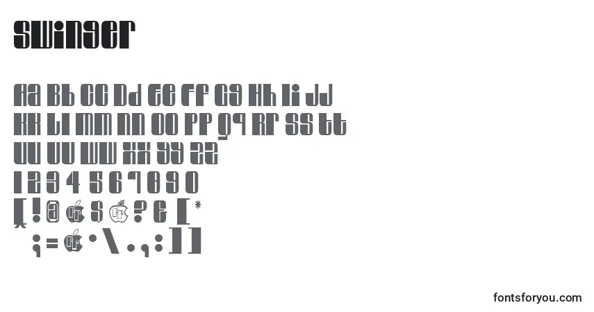 Czcionka Swinger – alfabet, cyfry, specjalne znaki