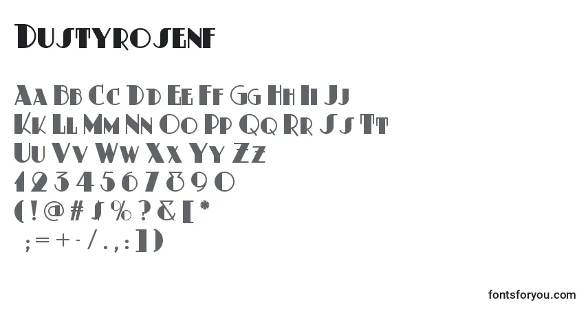 Schriftart Dustyrosenf – Alphabet, Zahlen, spezielle Symbole