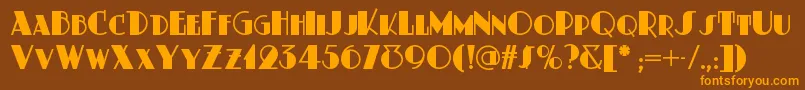 フォントDustyrosenf – オレンジ色の文字が茶色の背景にあります。