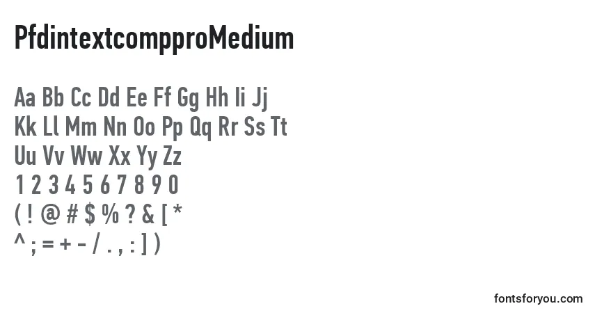 Шрифт PfdintextcompproMedium – алфавит, цифры, специальные символы