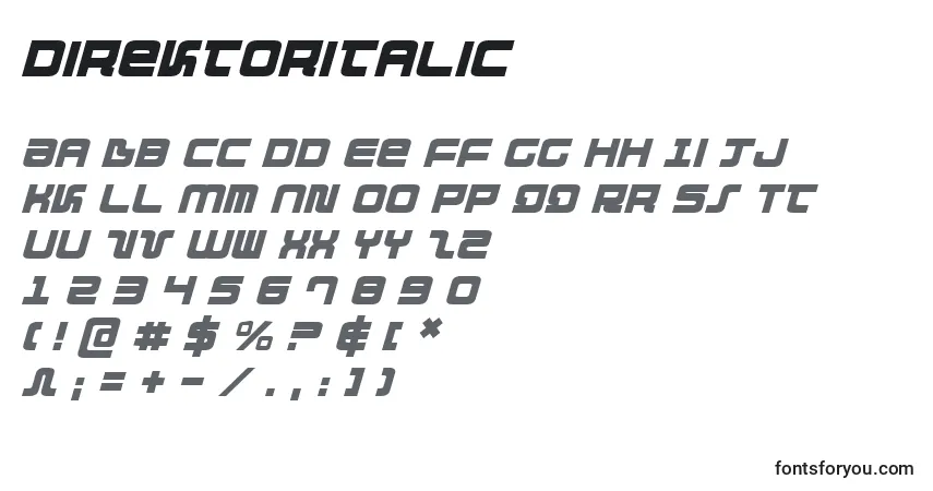 Direktoritalic-fontti – aakkoset, numerot, erikoismerkit