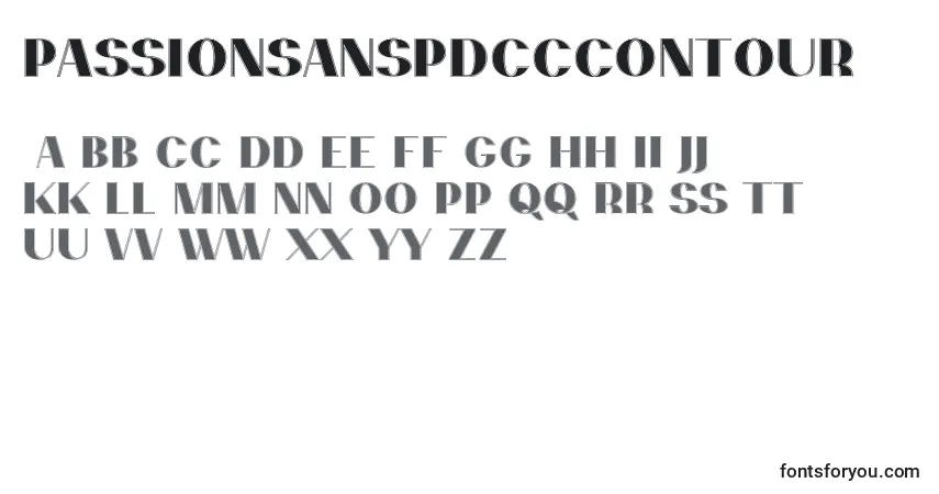 Шрифт PassionsanspdccContour – алфавит, цифры, специальные символы