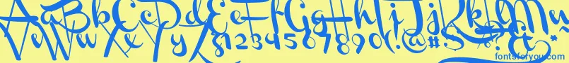 Fonte ChannelLeftSlanted – fontes azuis em um fundo amarelo