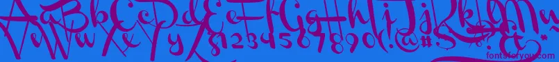 Fonte ChannelLeftSlanted – fontes roxas em um fundo azul