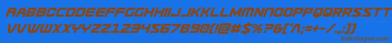 フォントUsuzicondital – 茶色の文字が青い背景にあります。