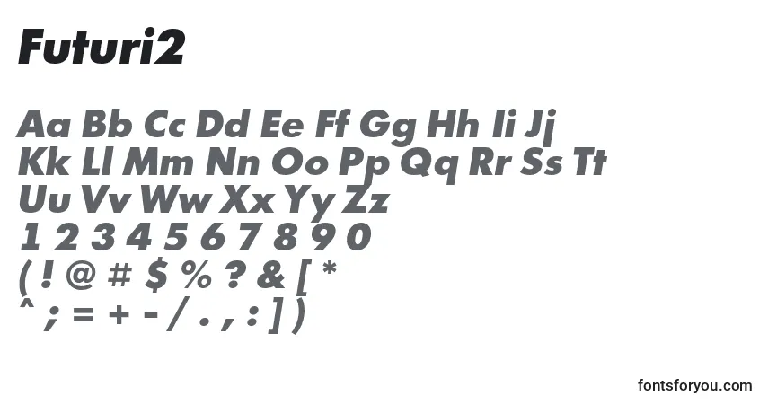 Czcionka Futuri2 – alfabet, cyfry, specjalne znaki