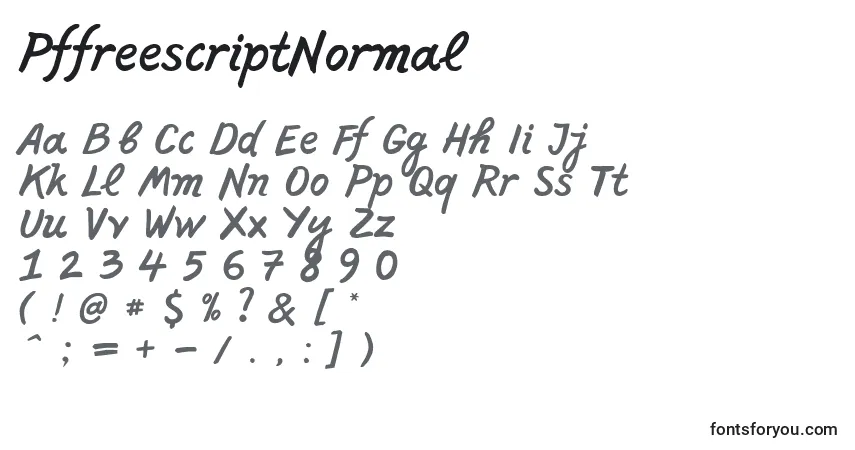 Czcionka PffreescriptNormal – alfabet, cyfry, specjalne znaki