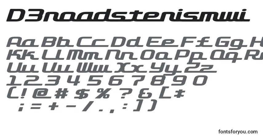 Czcionka D3roadsterismwi – alfabet, cyfry, specjalne znaki