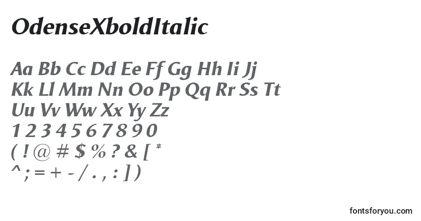 Шрифт OdenseXboldItalic – алфавит, цифры, специальные символы