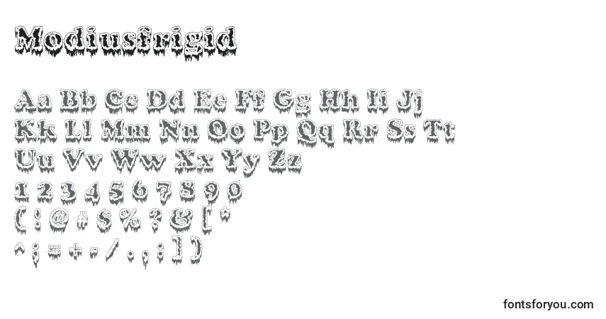 A fonte Modiusfrigid – alfabeto, números, caracteres especiais