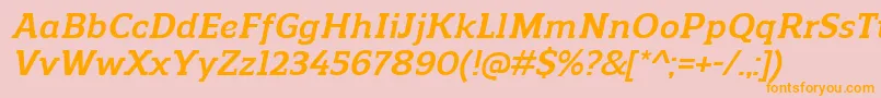 Saiba mais sobre a fonte ReganslabBolditalic Fonte ReganslabBolditalic – fontes laranjas em um fundo rosa