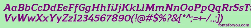 ReganslabBolditalic Font – Purple Fonts on Green Background