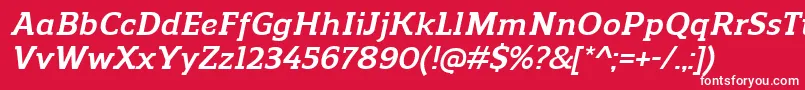 ReganslabBolditalic-Schriftart – Weiße Schriften auf rotem Hintergrund