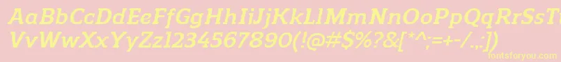 ReganslabBolditalic-fontti – keltaiset fontit vaaleanpunaisella taustalla