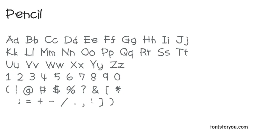 Czcionka Pencil – alfabet, cyfry, specjalne znaki