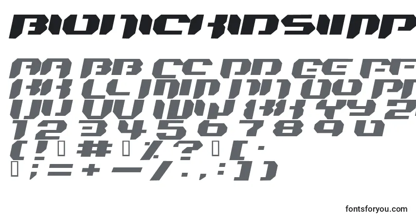 Czcionka Bionickidsimpleslanted – alfabet, cyfry, specjalne znaki