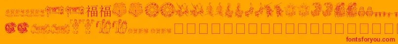 Chinesenewyearbytom-Schriftart – Rote Schriften auf orangefarbenem Hintergrund