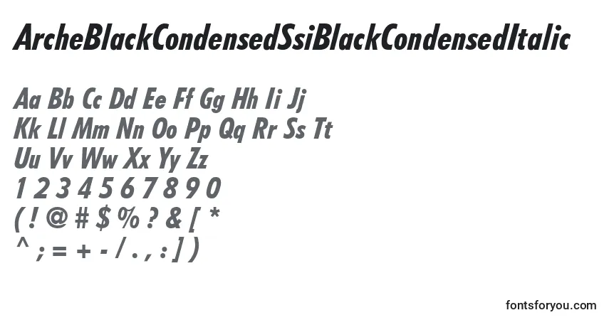 A fonte ArcheBlackCondensedSsiBlackCondensedItalic – alfabeto, números, caracteres especiais