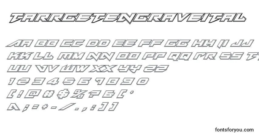 Schriftart Tarrgetengraveital – Alphabet, Zahlen, spezielle Symbole