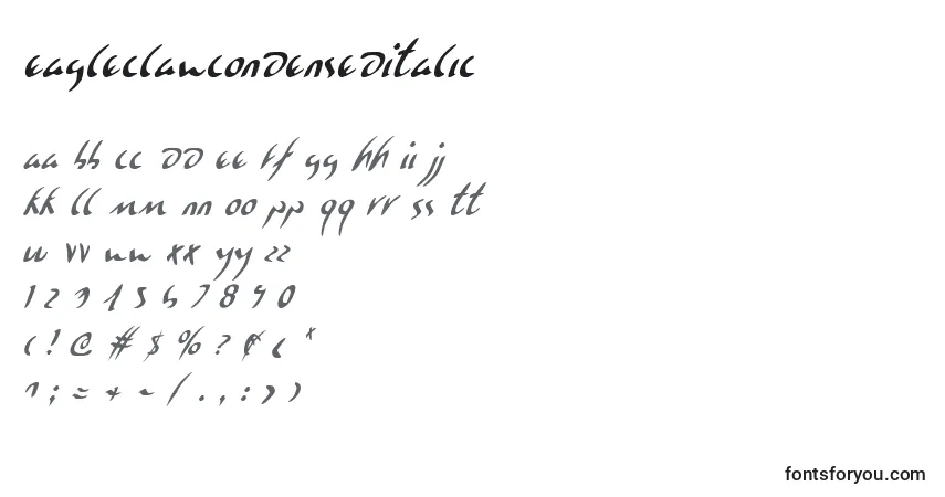 Czcionka EagleclawCondensedItalic – alfabet, cyfry, specjalne znaki