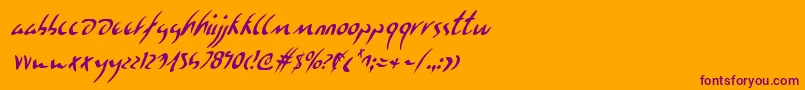 EagleclawCondensedItalic-Schriftart – Violette Schriften auf orangefarbenem Hintergrund