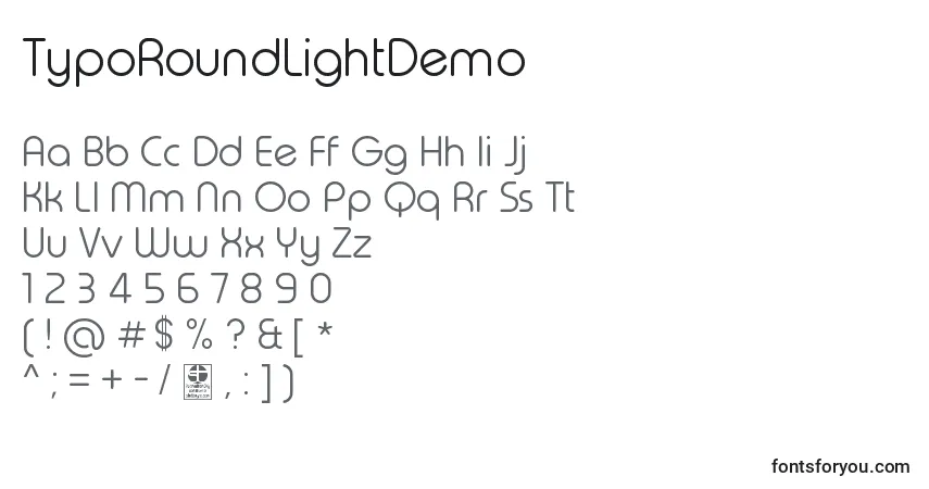 Шрифт TypoRoundLightDemo – алфавит, цифры, специальные символы